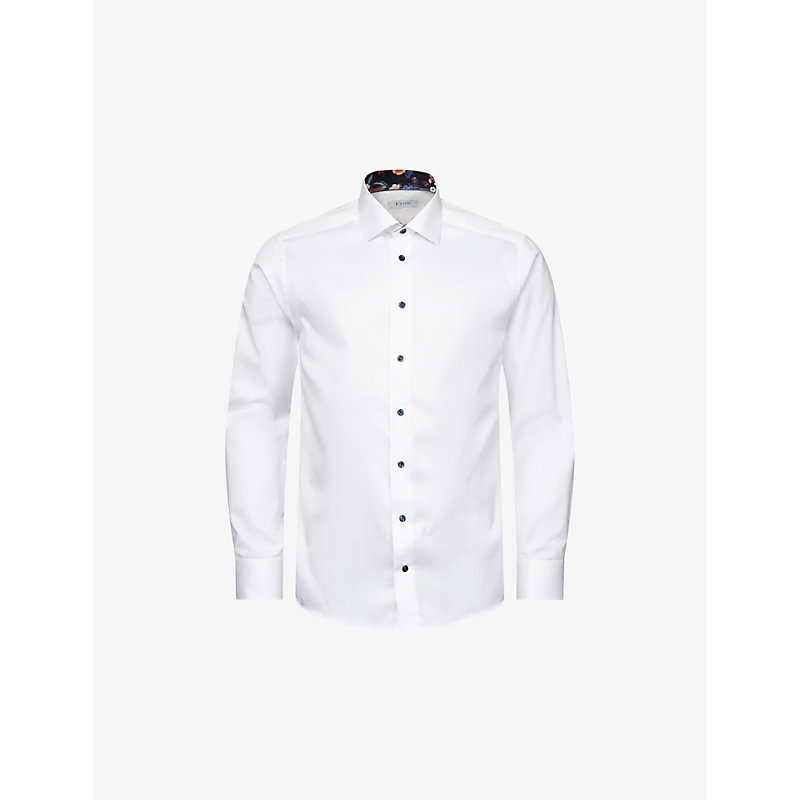 Eton Mens White Floral-collar Regular-fit Signature Organic Cotton-twill Shirt