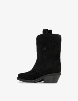 Shop The Kooples Women's Black Beveled-heel Pointed-toe Suede Boots