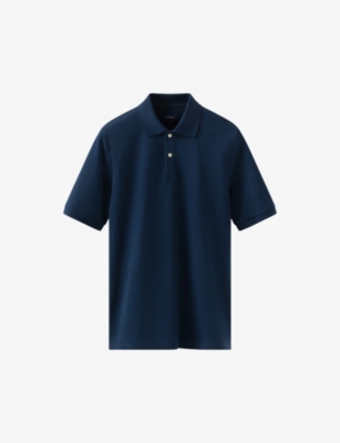 Shop Eton Mens  Short-sleeved Regular-fit Cotton-piqué Polo Shirt In Navy Blue