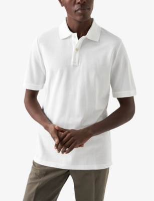 Shop Eton Mens White Short-sleeved Regular-fit Cotton-piqué Polo Shirt