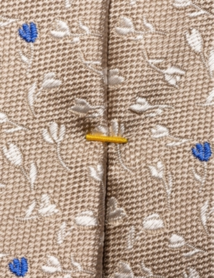 Shop Eton Men's Beige Floral Graphic-pattern Silk Tie
