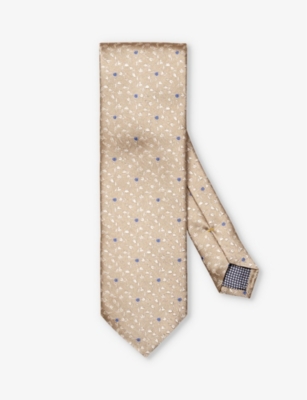 Eton Mens Beige Floral Graphic-pattern Silk Tie