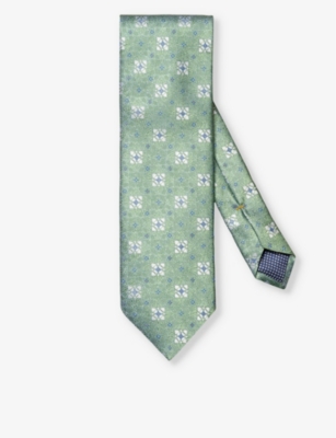 Shop Eton Men's Light Green Patterned Silk Tie