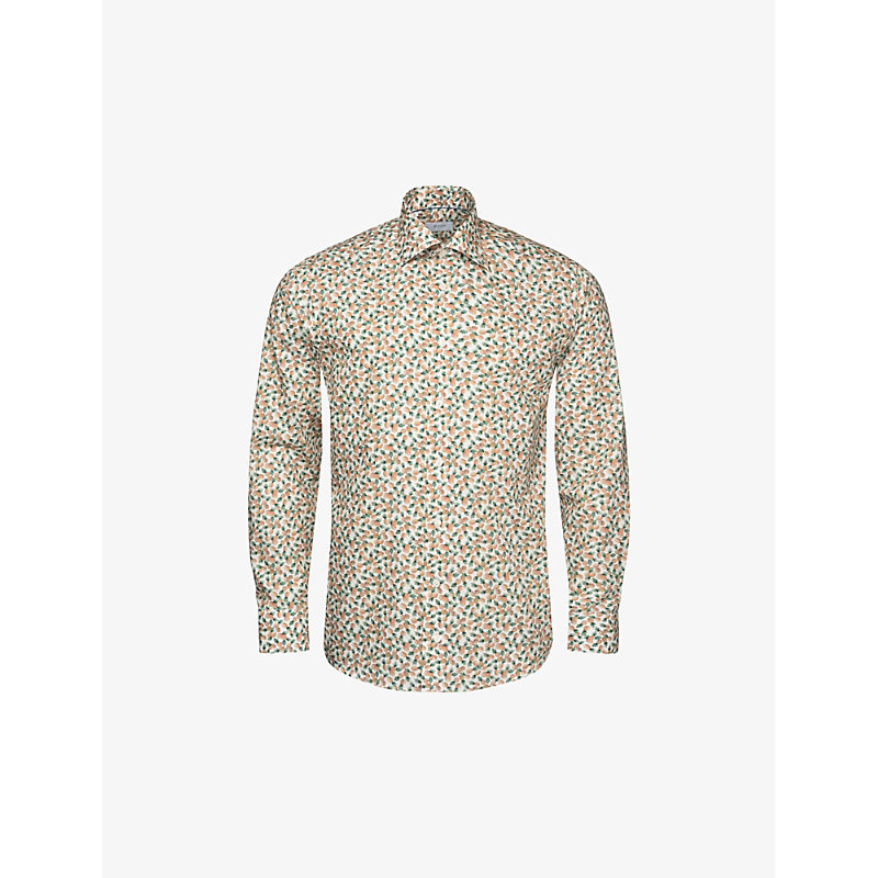 Eton Mens Orange Graphic-print Slim-fit Cotton-blend Shirt