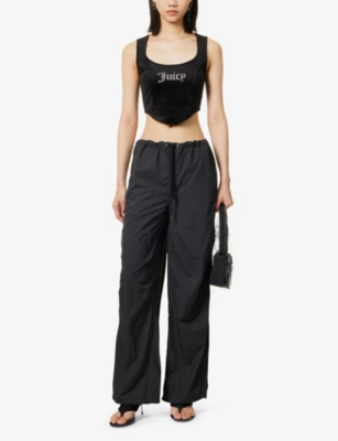 Shop Juicy Couture Womens Black Ayla Drawstring-waist Shell Trousers
