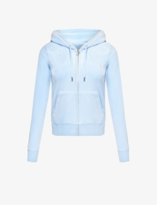 Juicy Couture Womens Powder Blue Robertson Logo-embellished Velour Hoody