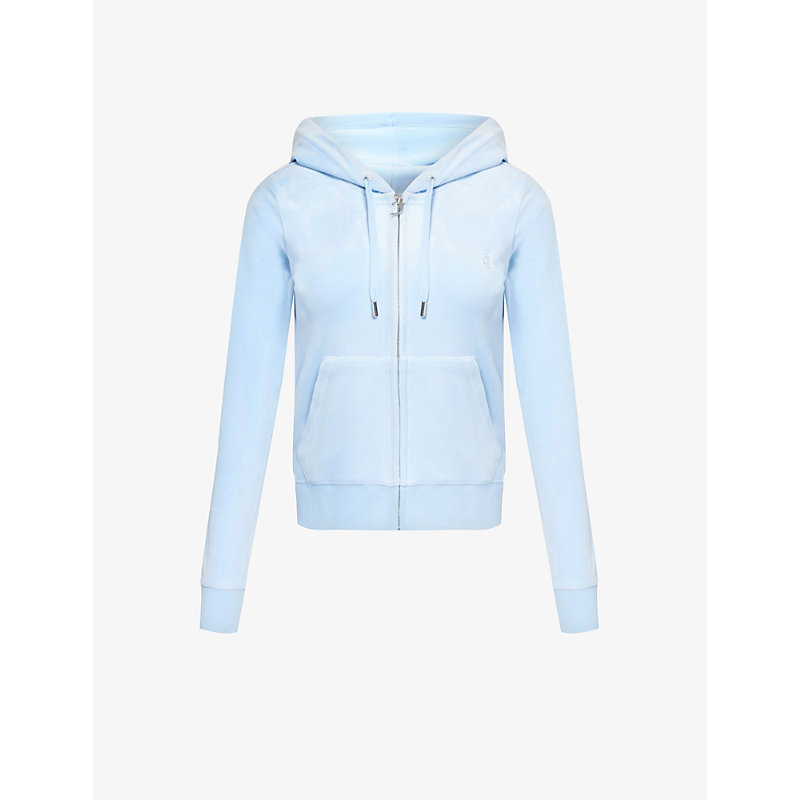 Juicy Couture Womens Powder Blue Dressing Gownrtson Logo-embellished Velour Hoody