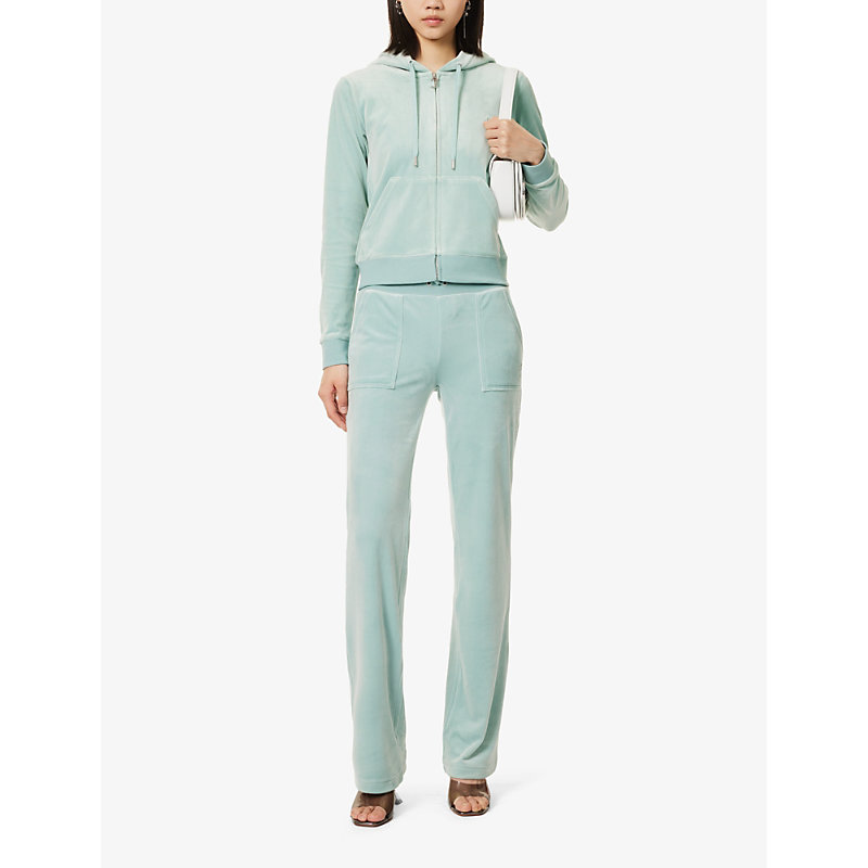 Shop Juicy Couture Del Ray Straight-leg Mid-rise Velour Jogging Bottoms In Blue Surf