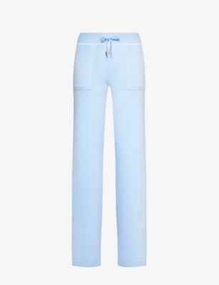 Juicy Couture Womens Powder Blue Del Ray Straight-leg Mid-rise Velour Jogging Bottoms