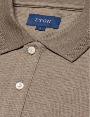 Shop Eton Men's Beige Knit-trim Cotton-pique Polo Shirt