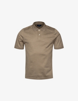 Shop Eton Men's Beige Knit-trim Cotton-pique Polo Shirt