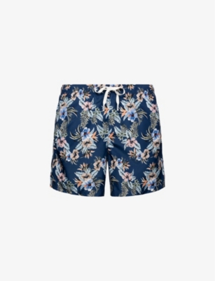 Eton Mens Dark Blue Floral-patterned Drawstring Woven Swim Shorts In Dark Blue