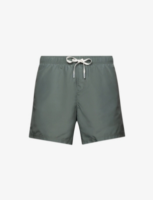 Shop Eton Men's Mid Green Drawstring Woven Swim Shorts