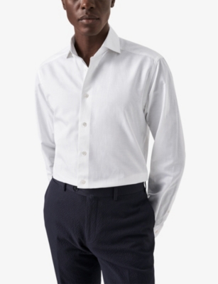 Shop Eton Men's White Solid Slim-fit Cotton And Linen-blend Shirt