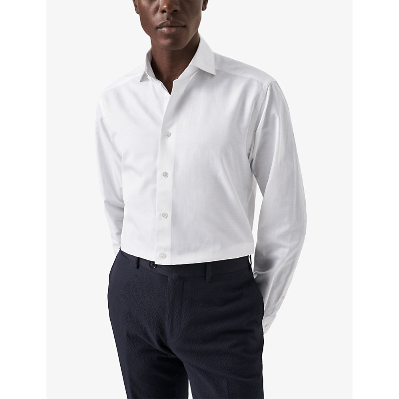 Shop Eton Men's White Solid Slim-fit Cotton And Linen-blend Shirt