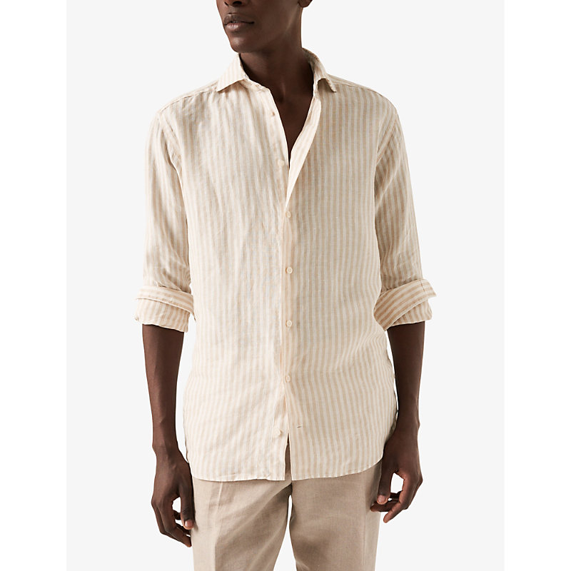 Shop Eton Striped Slim-fit Linen Shirt In Beige