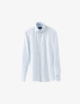 Shop Eton Men's Light Blue Striped Slim-fit Linen Shirt