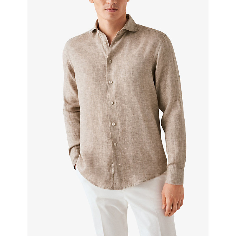 Shop Eton Solid Slim-fit Linen Shirt In Dark Brown