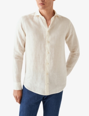 Shop Eton Solid Slim-fit Linen Shirt In White