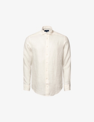 Eton Mens White Solid Slim-fit Linen Shirt
