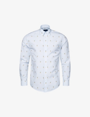 Eton Mens Light Blue Patterned Slim-fit Cotton Shirt