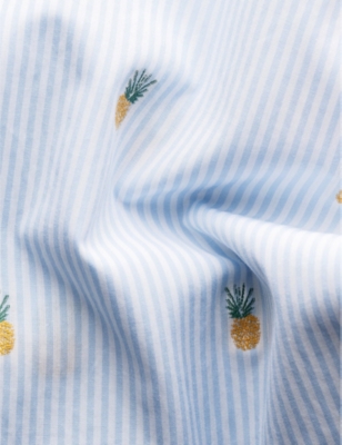 Shop Eton Men's Light Blue Pineapple-embroidered Slim-fit Cotton Shirt