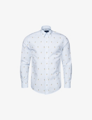 Eton Mens Light Blue Pineapple-embroidered Slim-fit Cotton Shirt