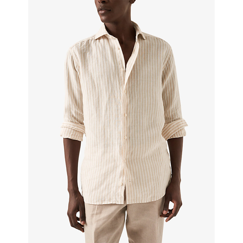 Shop Eton Men's Beige Striped Regular-fit Linen Shirt