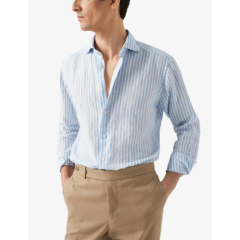Shop Eton Men's Light Blue Striped Regular-fit Linen Shirt