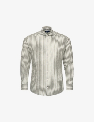 Shop Eton Men's Mid Green Striped Regular-fit Linen Shirt