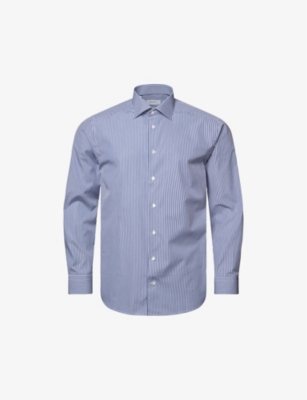 Eton Mens Dark Blue Elevated Striped Regular-fit Cotton-poplin Shirt