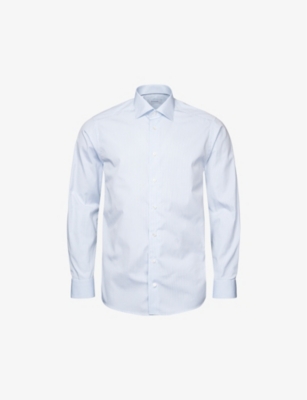 Eton Mens Light Blue Elevated Striped Regular-fit Cotton-poplin Shirt