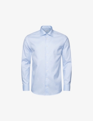Eton Mens Light Blue Signature Twill Pin-dot Regular-fit Cotton Shirt