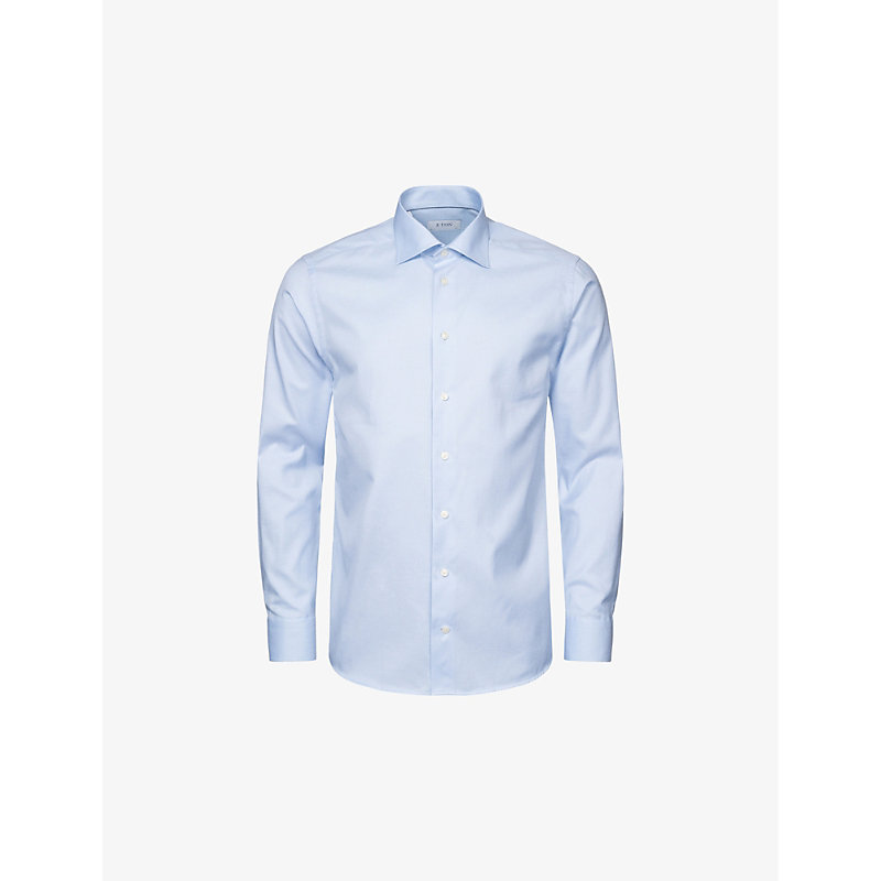 Eton Mens Light Blue Signature Twill Pin-dot Regular-fit Cotton Shirt