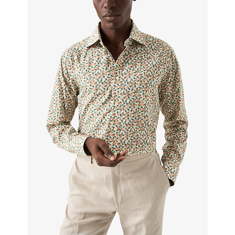 Shop Eton Men's Orange Printed Regular-fit Cotton-blend Shirt