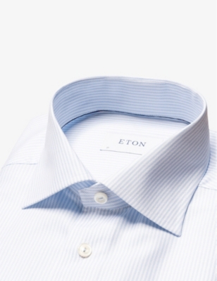 Shop Eton Striped Regular-fit Cotton-blend Oxford Shirt In Light Blue
