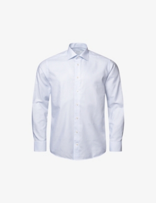 Shop Eton Striped Regular-fit Cotton-blend Oxford Shirt In Light Blue