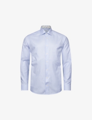 Shop Eton Men's Light Blue Solid Regular-fit Cotton-blend Oxford Shirt