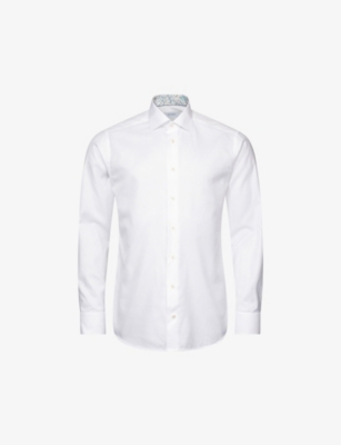 Eton Mens White Solid Regular-fit Cotton-blend Oxford Shirt