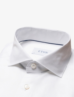 Shop Eton Men's White Solid Regular-fit Cotton And Linen-blend Shirt