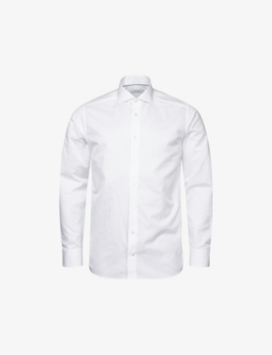 ETON: Solid regular-fit cotton and linen-blend shirt