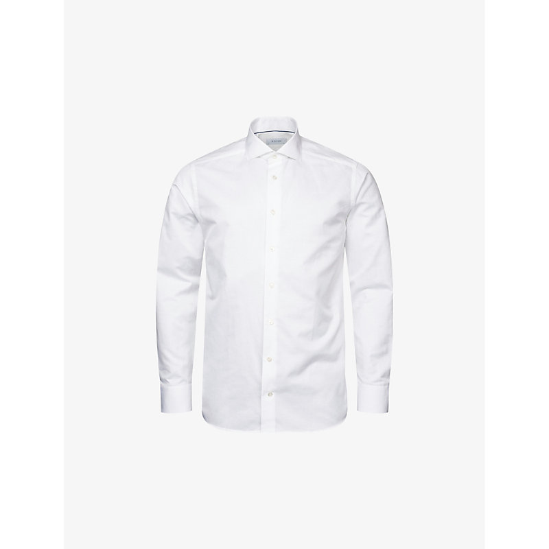 Eton Mens White Solid Regular-fit Cotton And Linen-blend Shirt