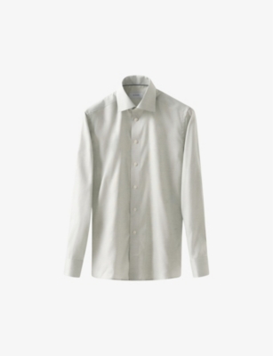 Eton Mens Mid Green Signature Twill Striped Slim-fit Cotton Shirt