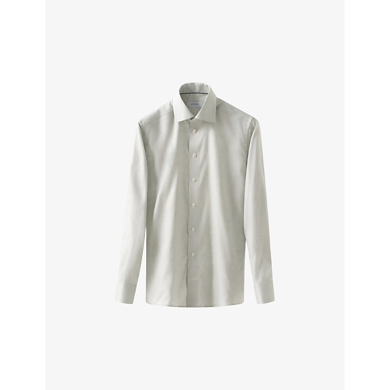 Eton Mens Mid Green Signature Twill Striped Slim-fit Cotton Shirt