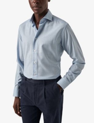Shop Eton Men's Light Blue Semi-solid Crease-resistant Slim-fit Merino-wool Shirt