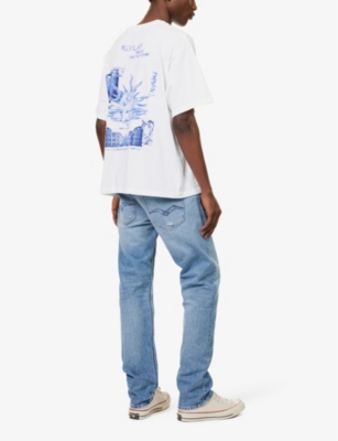 Shop Replay Men's Off White Logo-print Cotton-jersey T-shirt