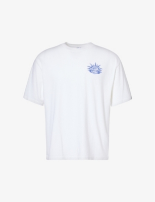 Shop Replay Mens Off White Logo-print Cotton-jersey T-shirt