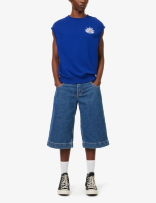 Shop Replay Mens Blue Logo-print Cotton-blend Sweatshirt