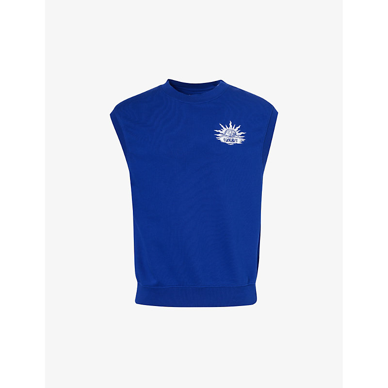 Shop Replay Men's Blue Logo-print Cotton-blend Sweatshirt