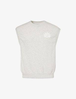 Shop Replay Men's Grey Marl Logo-print Sleeveless Cotton-blend Sweatshirt